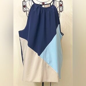 Colorblock Navy, Light Blue & Cream Halter Tank Top